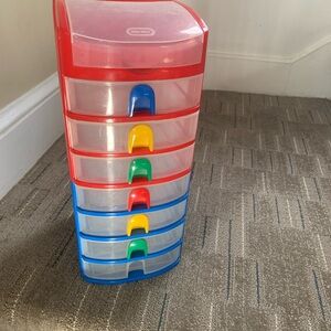 Vintage 2003 Little Tikes 7-Drawer Art Supply Organizer Red Blue Desk Storage